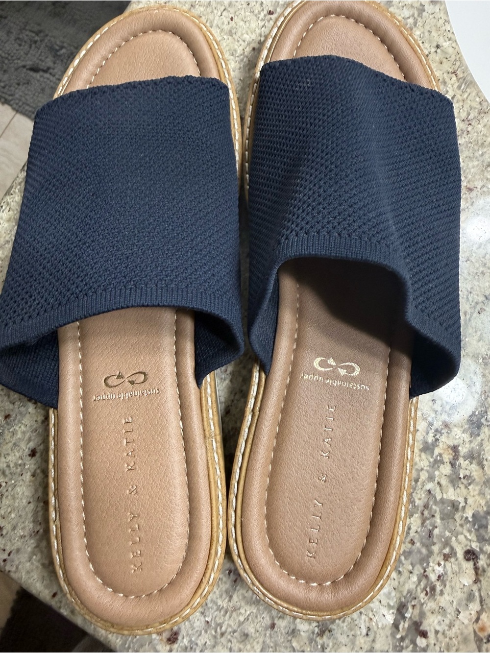 Kelly & Katie Navy and Tan Slide Sandals